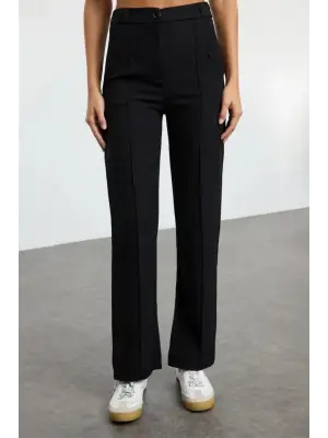 Kadın Yüksek Bel Nervurlu Ithal Krep Pantolon