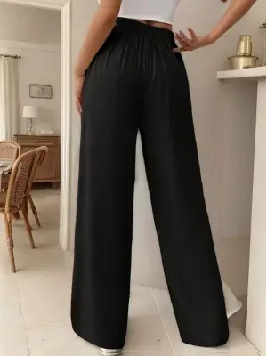 Kadın Yüksek Bel önden Bağlamalı Geniş Kesim Detaylı Uzun Pantolon
