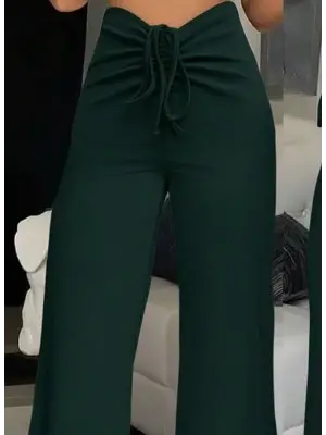 Kadın Yüksek Bel önden Büzgülü Ispanyol Ithal Krep Pantolon