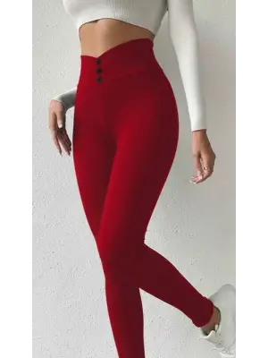 Kadın Yüksek Bel Önden Düğmeli Dalgıç Tayt Kadın Giyim