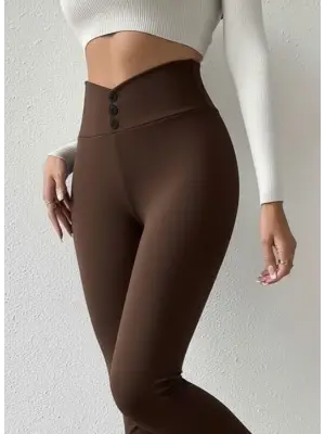 Kadın Yüksek Bel önden Düğmeli Dalgıç Tayt