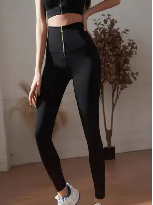 Kadın Yüksek Bel önden Fermuarlı Spor Dalgıç Tayt