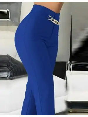 Kadın Yüksek Bel önden Zincir Detaylı Ithal Krep Pantolon