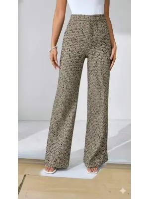 Kadın Yüksek Bel Paçaya Doğru Geniş Dokuma Pantolon