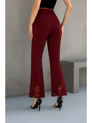 Kadın Yüksek Bel Paçaya Doğru Genişleyen Lazer çiçek Kesim Detaylı Ithal Krep Pantolon