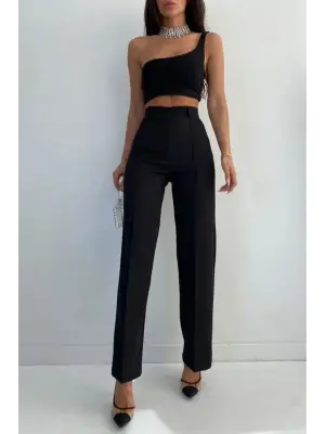 Kadın Yüksek Bel Pileli Palazzo Pantolon