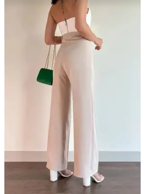 Kadın Yüksek Bel Pileli Palazzo Pantolon
