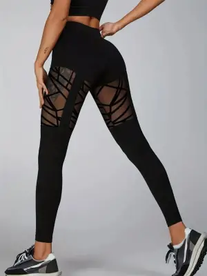 Kadın Yüksek Bel Tül Detaylı Spor Tayt Kadın Giyim
