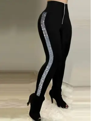 Kadın Yüksek Bel Yan şerit Detaylı Dalgıç Tayt