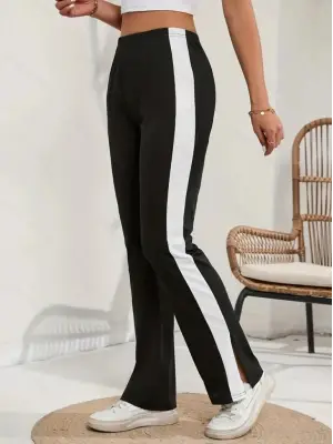 Kadın Yüksek Bel Yan şerit Detaylı Yırtmaçlı Viskon Iki Iplik Pantolon