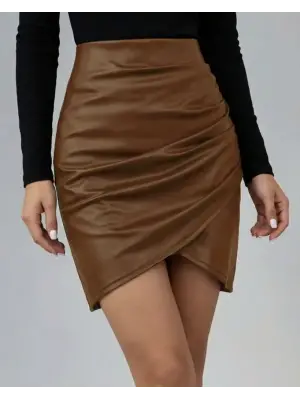 Şık Yüksek Bel Yandan Fermuarlı Pileli Mini Etek
