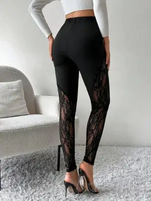 Kadın Yüksek Bel Yanlardan Dantel Detaylı Dalgıç Tayt