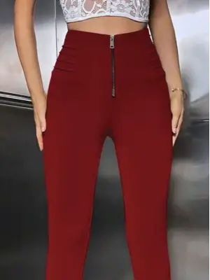 Kadın Yüksek Belli Önden Fermuar ve Nervur Detaylı Dalgıç Tayt