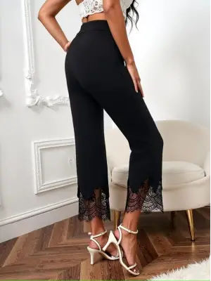 Kadın Yüksel Bel Paça Ağzı Dantelli Dalgıç Pantolon