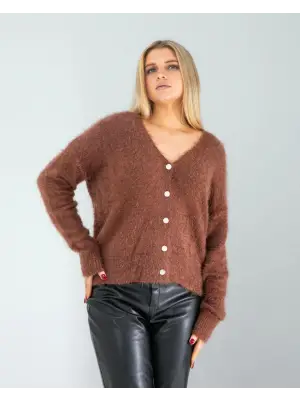 Kahve Sakal Triko Hırka Kadın Giyim