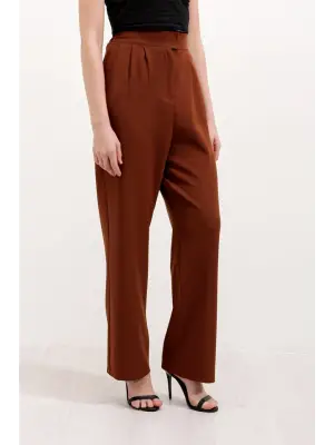 Kahverengi Yüksek Bel Kumaş Pantolon 6612