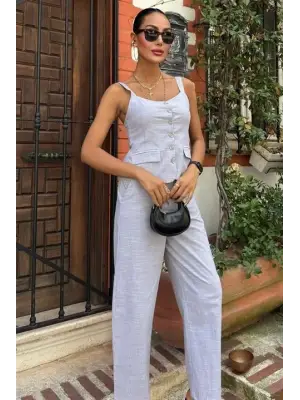 Kalın Askılı Bluz Pantolon Keten Takım 10187
