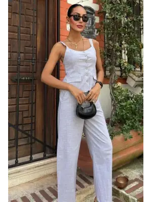 Kalın Askılı Bluz Pantolon Keten Takım 10187