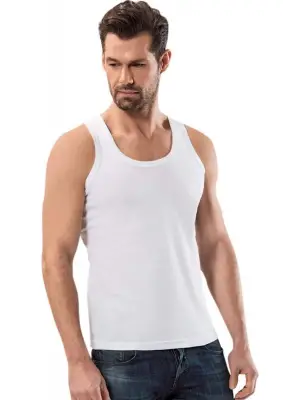 Omarı Kalın Askılı Beyaz Erkek Atlet