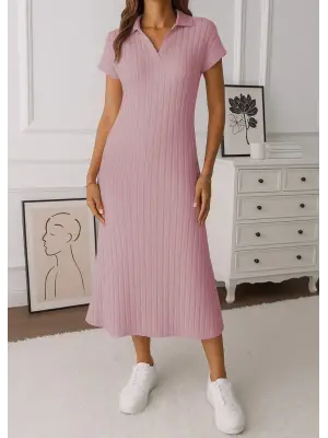 Omarı Fırfırlı Yandan Yırtmaçlı Kalın Elbise