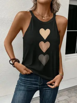 Omarı Kalp Baskılı Omuzdan Açık Viskon Bluz