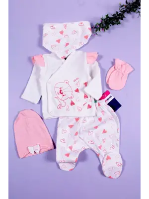 Kalp Desenli 5li Kız Bebek Hastane Çıkış Seti