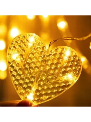 Kalp Perde Led Işık 3m 6 Sıra 12 Adet Gün Işığı