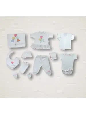 Romantik Nakışlı 10lu Zıbın Takımı Ekru