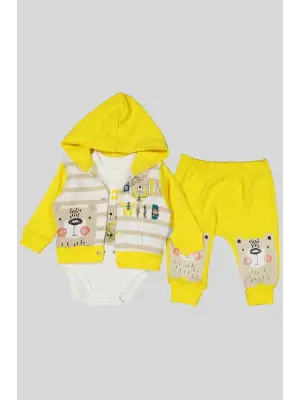 Kamp Desenli Kapüşonlu % 100 Pamuk Erkek Bebek Takımı