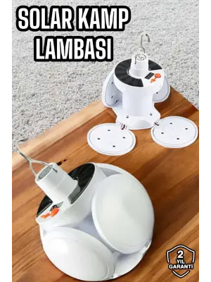 Kamp Lambası Işıldak Beyaz Işık Güneş Enerjili Solar Aydınlatma 5 Kanatlı Katlanabilir