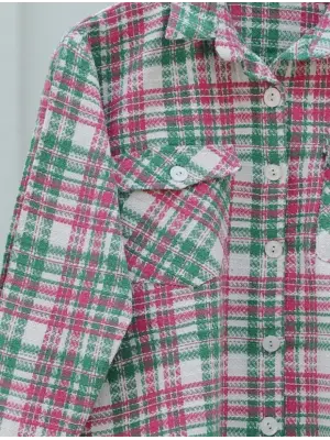 Kapaklı Cepli Tüvit Gömlek -Pembe