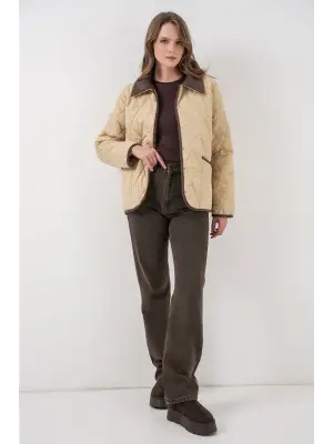 Bej Kapitone Oversize Mont Kadın Giyim