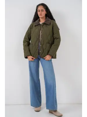 Haki Kahve Kapitone Oversize Mont Kadın Giyim