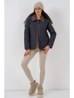 Lacivert Kahve Kapitone Oversize Mont Kadın Giyim