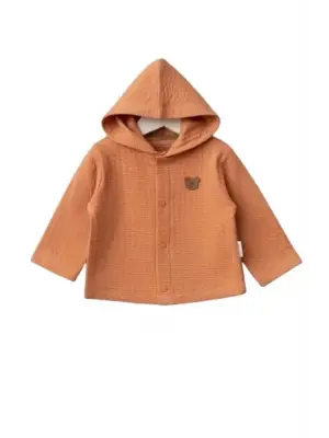 Kapüşonlu Bebek Hırka  Kiremit