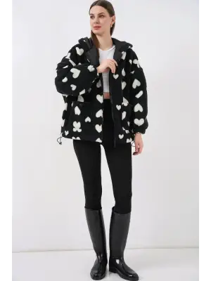 Cool Kapüşonlu Peluş Ceket