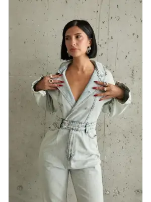 Omarı Mavi Denim Tulum - Kar Yıkama Etkisi