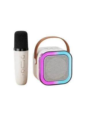 Karaoke Kablosuz Hoparlör Mikrofonlu Rgb Işıklı Bluetooth Speaker Tf Kart/usb Beyaz
