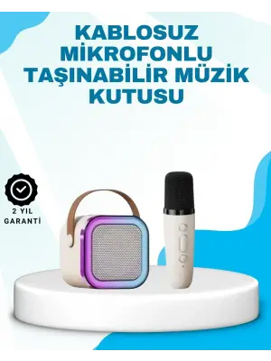 Karaoke Mikrofon Hoparlör Seti Bluetooth Kablosuz Taşınabilir