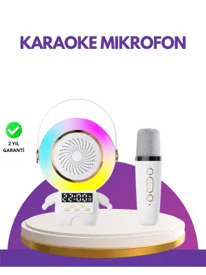 Karaoke Özellikli Astronot Bluetooth Hoparlör Kablosuz Mikrofonlu