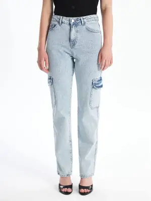 Kargo cep kar yıkama jeans pantolon