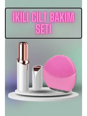 Kaş Bıyık Ve Yüz Epilasyon Aleti Ve Titreşimli Yüz Temizleme Masaj Aleti İkili Set