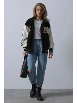 Şık Siyah Kaşe Biker Ceket