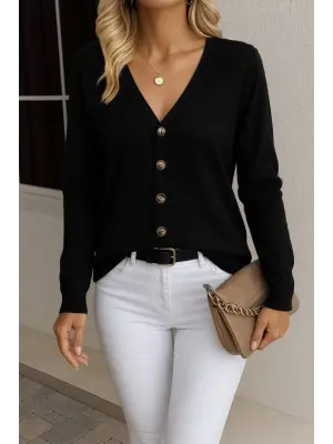 Kasın Uzun Kollu önü Düğmeli Kısa Hırka