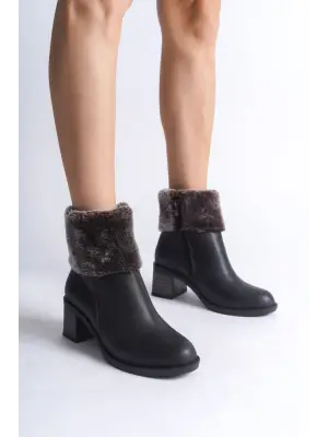 Modern Taban Topuklu Kürk Detaylı Bayan Bot