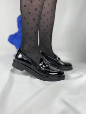 Kömür Rugan Günlük Kadın Babet Kadın Ayakkabı