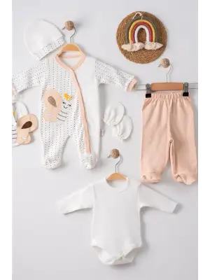 Kelebek Nakışlı Tulumlu % 100 Pamuk Erkek Bebek 5li Set