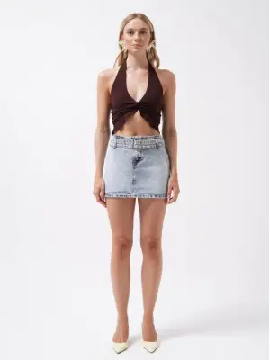 Kemer Detay Denim Mini Etek Kadın Giyim