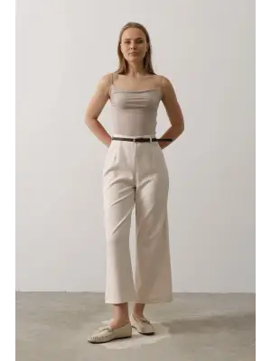 Kemer Pens Detaylı Pantolon - Bej