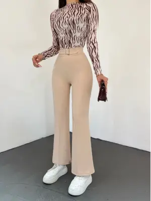 Kemer Toka Detaylı Beli Lastikli Pantolon -Taş